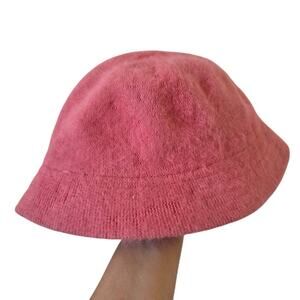 Pink Angora Bucket Hat Fuzzy Soft Knit Winter Warm Women One Size Vintage Y2K